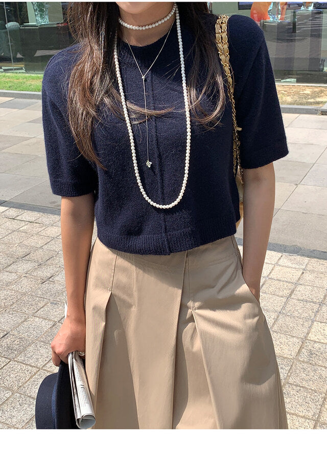 WOOL SHORT SLEEVE CROP TOP