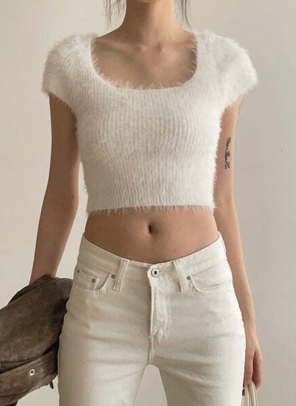MILK FUR KNIT TOP