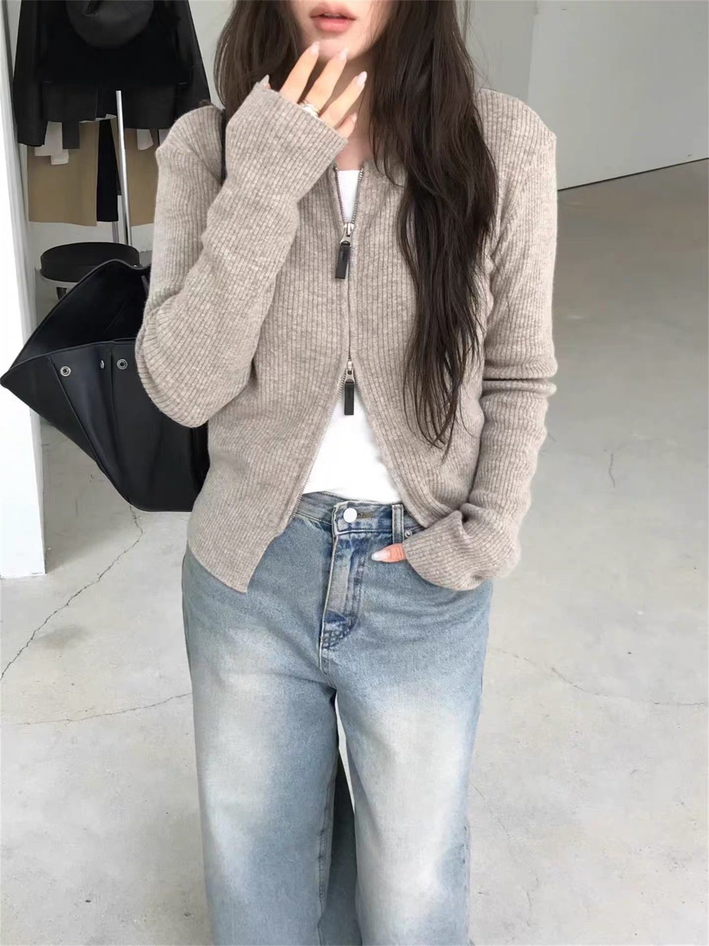 CASHMERE ZIP CARDIGAN