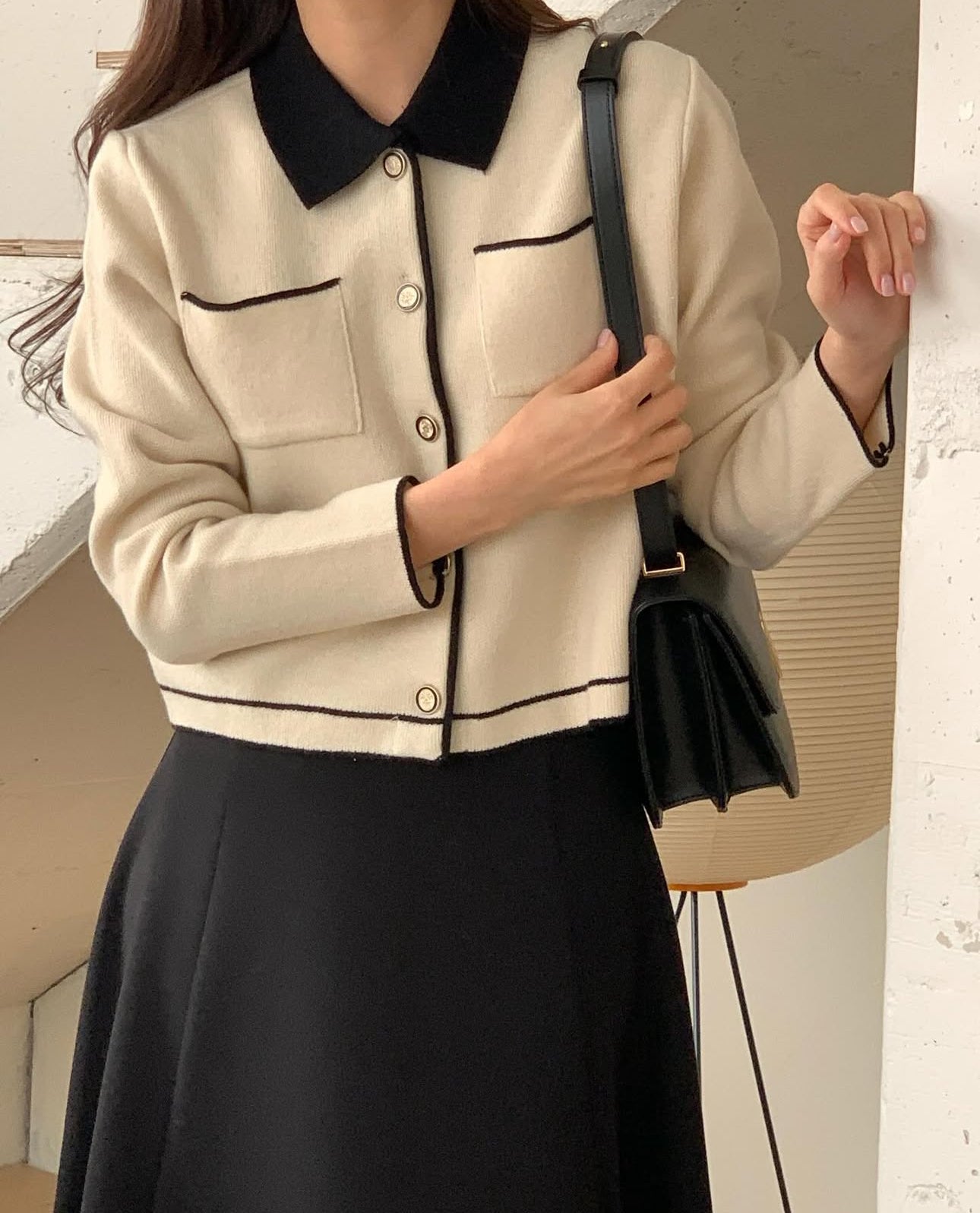 Contrast-trim knit cardigan