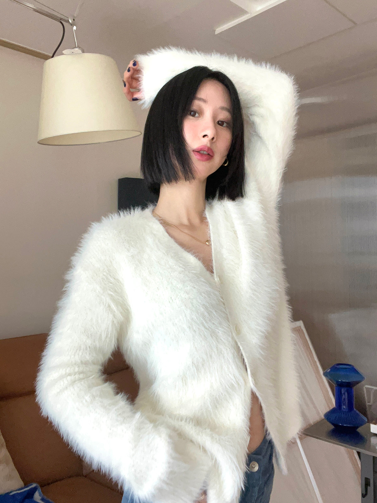 Fuzzy v-neck cardigan