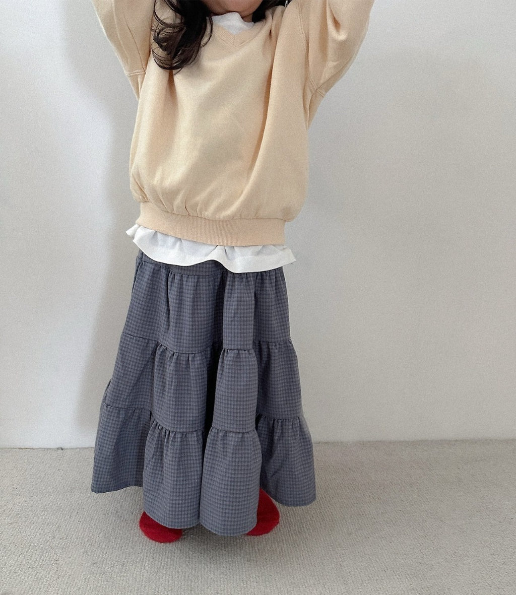 [KIDS] Plaid Tiered Ruffle Maxi Skirt