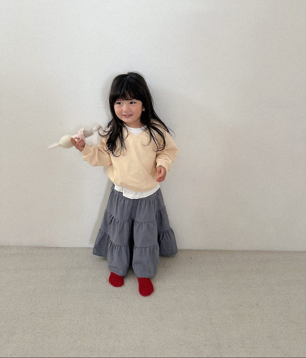 [KIDS] Plaid Tiered Ruffle Maxi Skirt