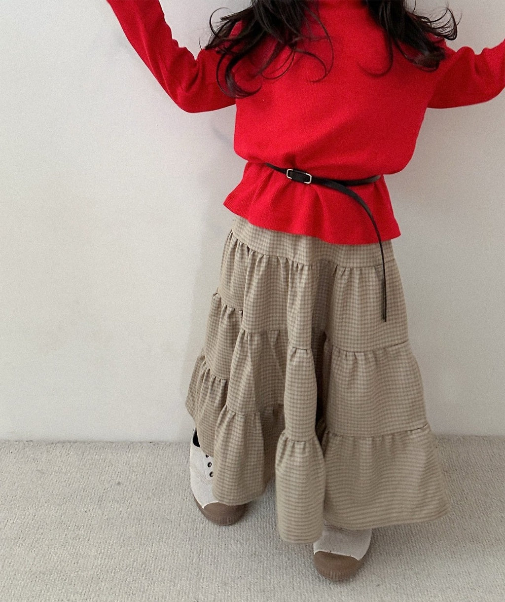 [KIDS] Plaid Tiered Ruffle Maxi Skirt