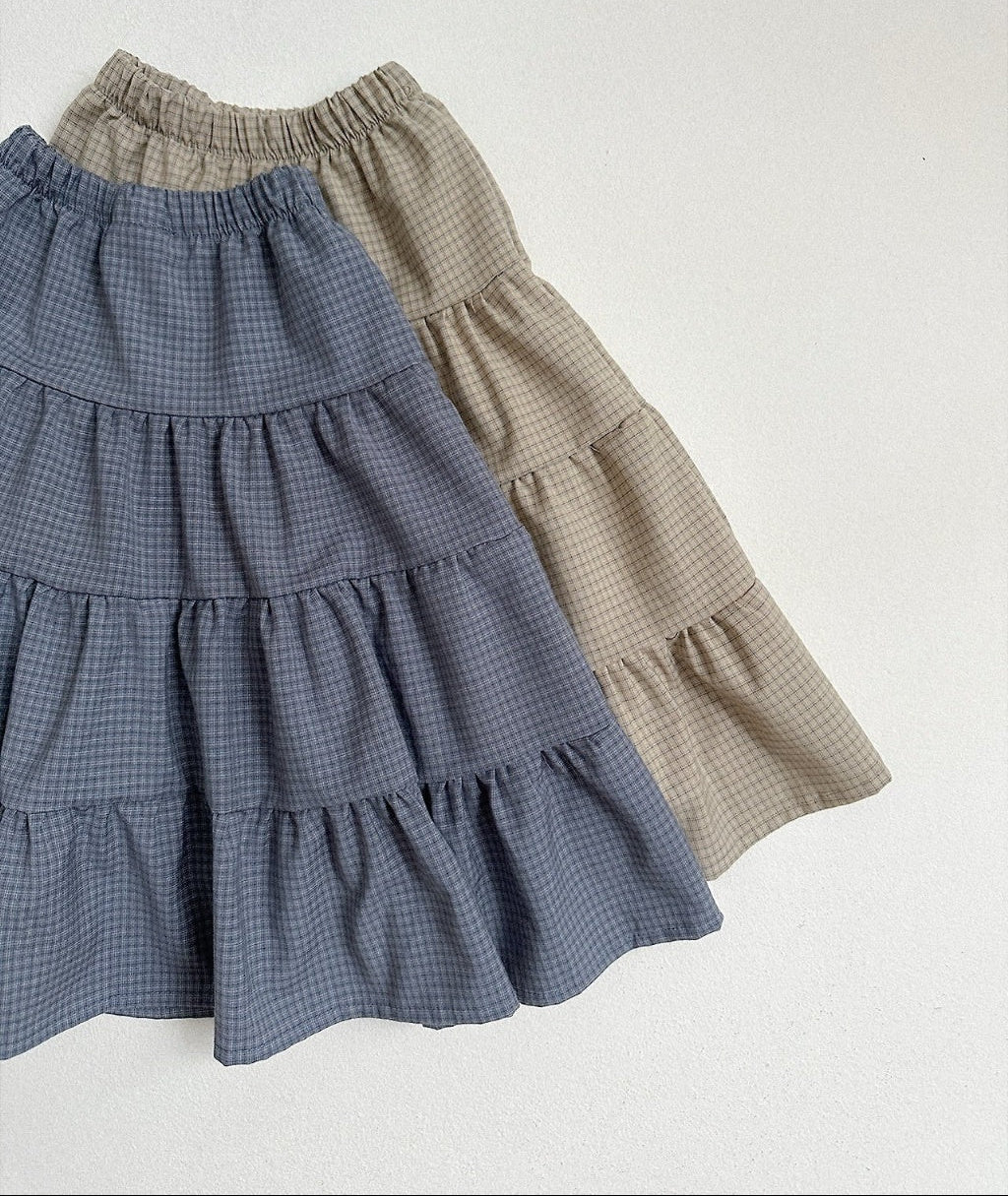 [KIDS] Plaid Tiered Ruffle Maxi Skirt