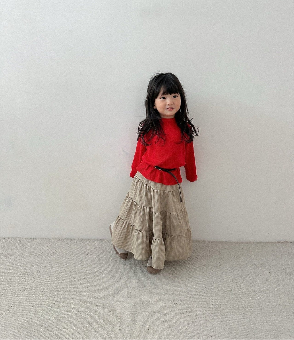 [KIDS] Plaid Tiered Ruffle Maxi Skirt