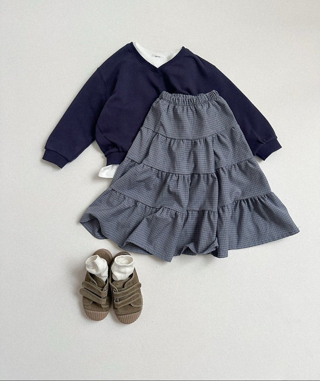 [KIDS] Plaid Tiered Ruffle Maxi Skirt