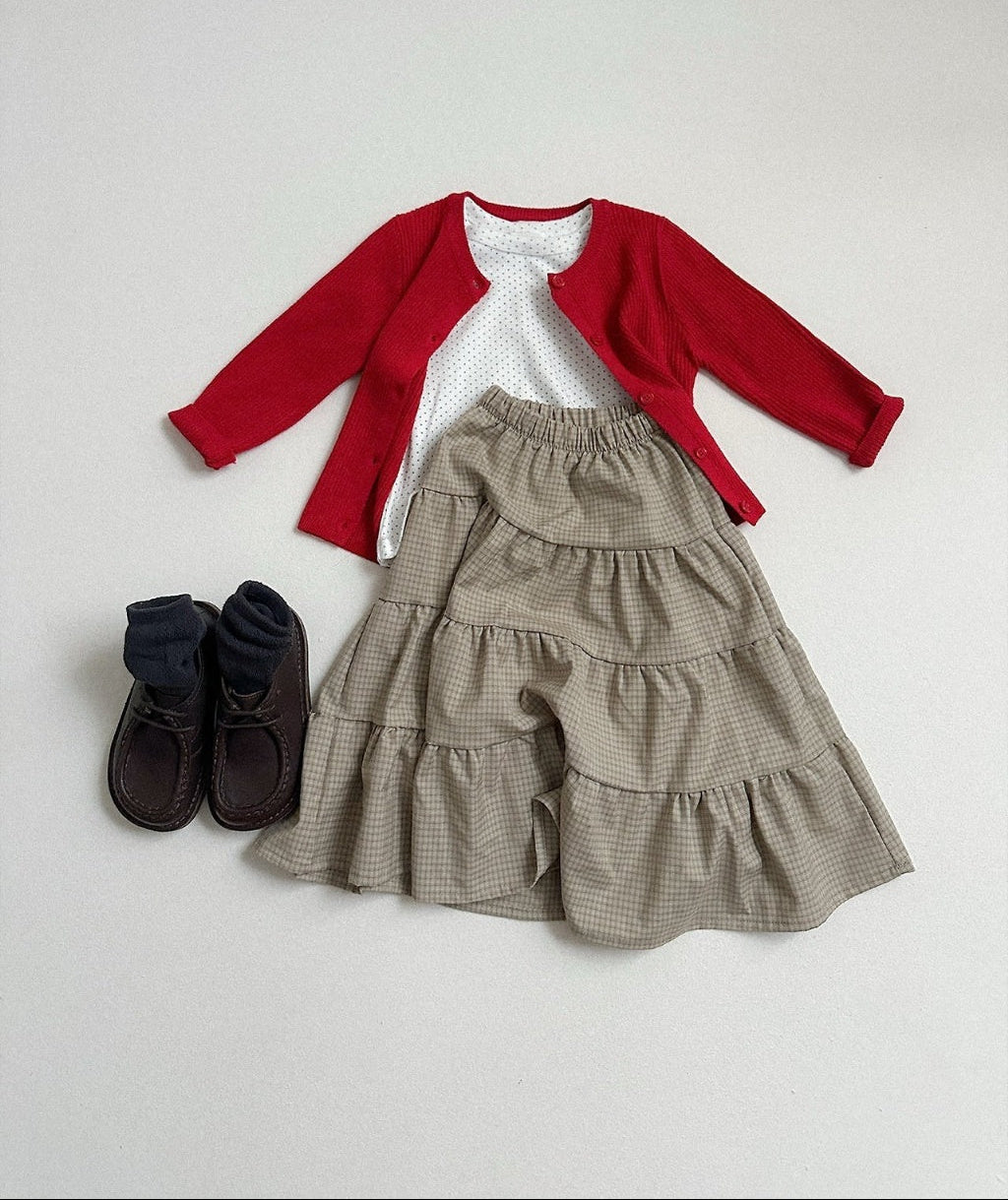 [KIDS] Plaid Tiered Ruffle Maxi Skirt