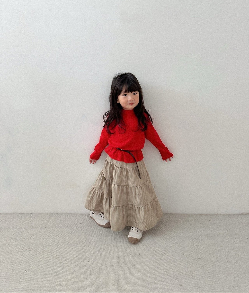 [KIDS] Plaid Tiered Ruffle Maxi Skirt
