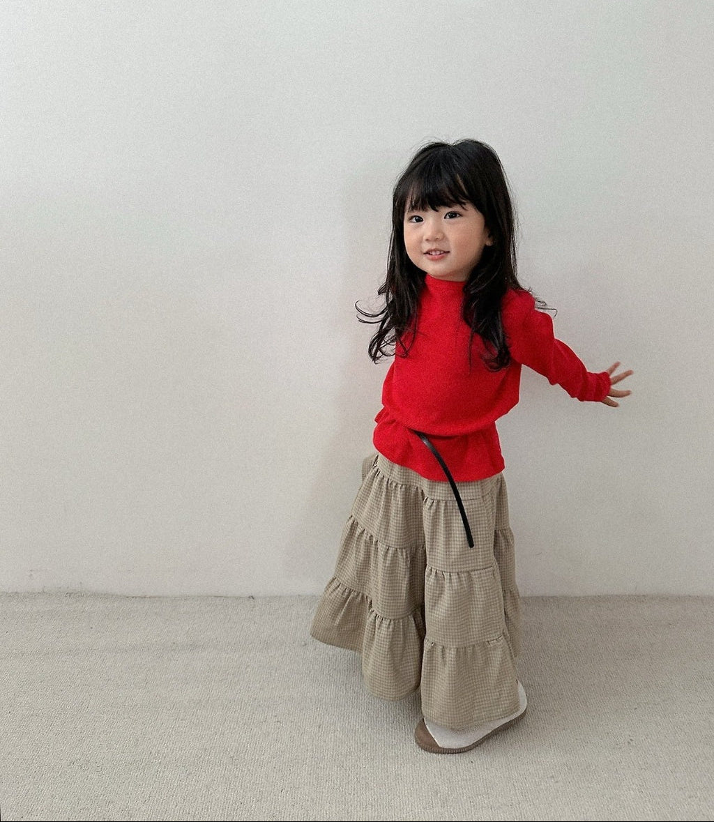 [KIDS] Plaid Tiered Ruffle Maxi Skirt