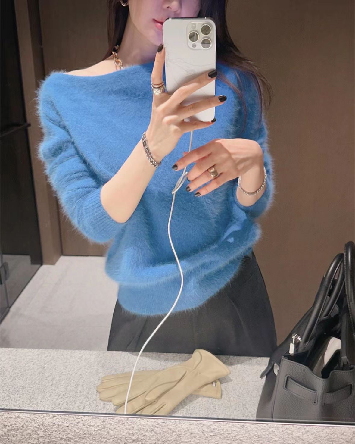 One-Shoulder Wool Knit Sweater