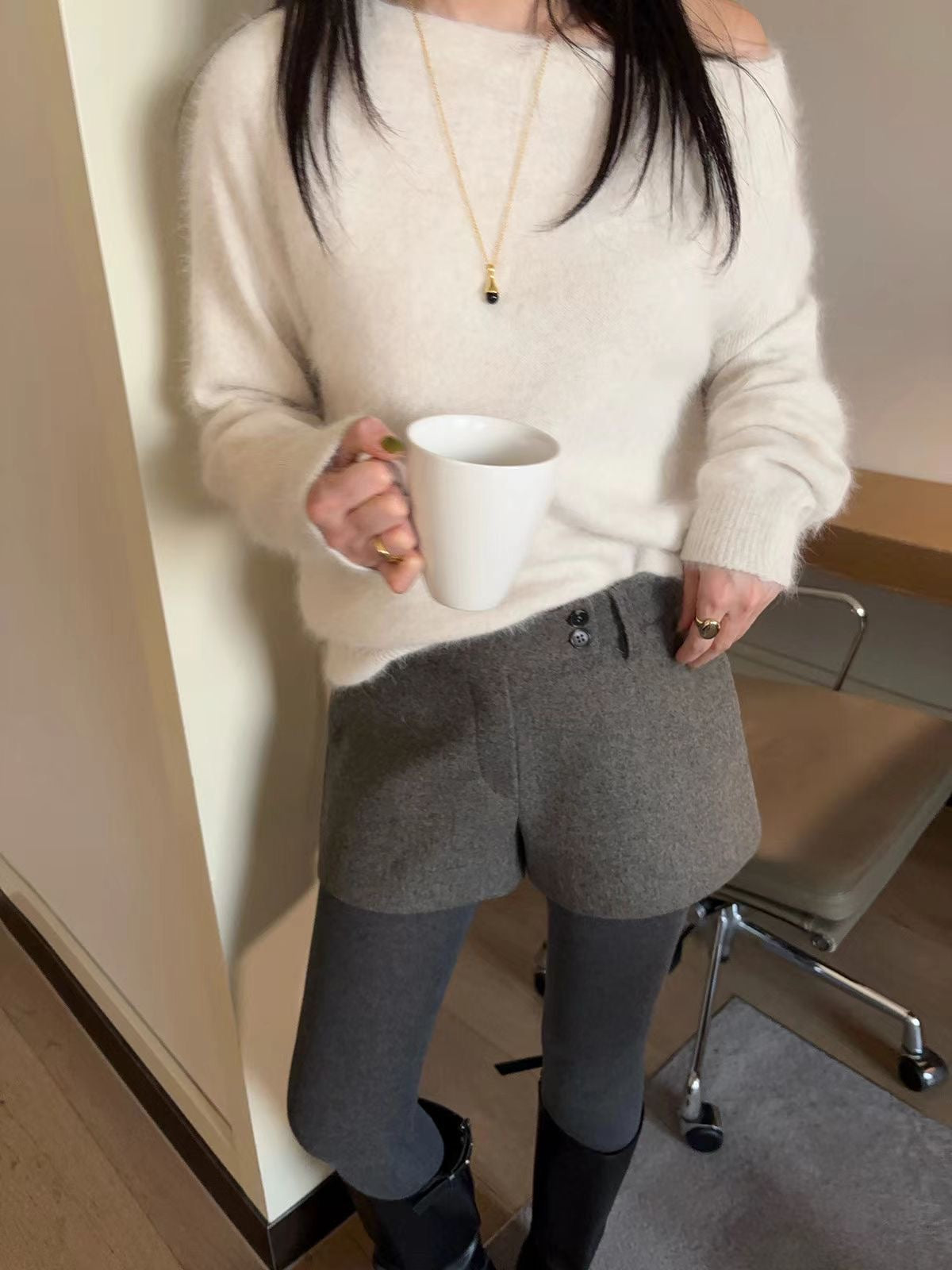 One-Shoulder Wool Knit Sweater