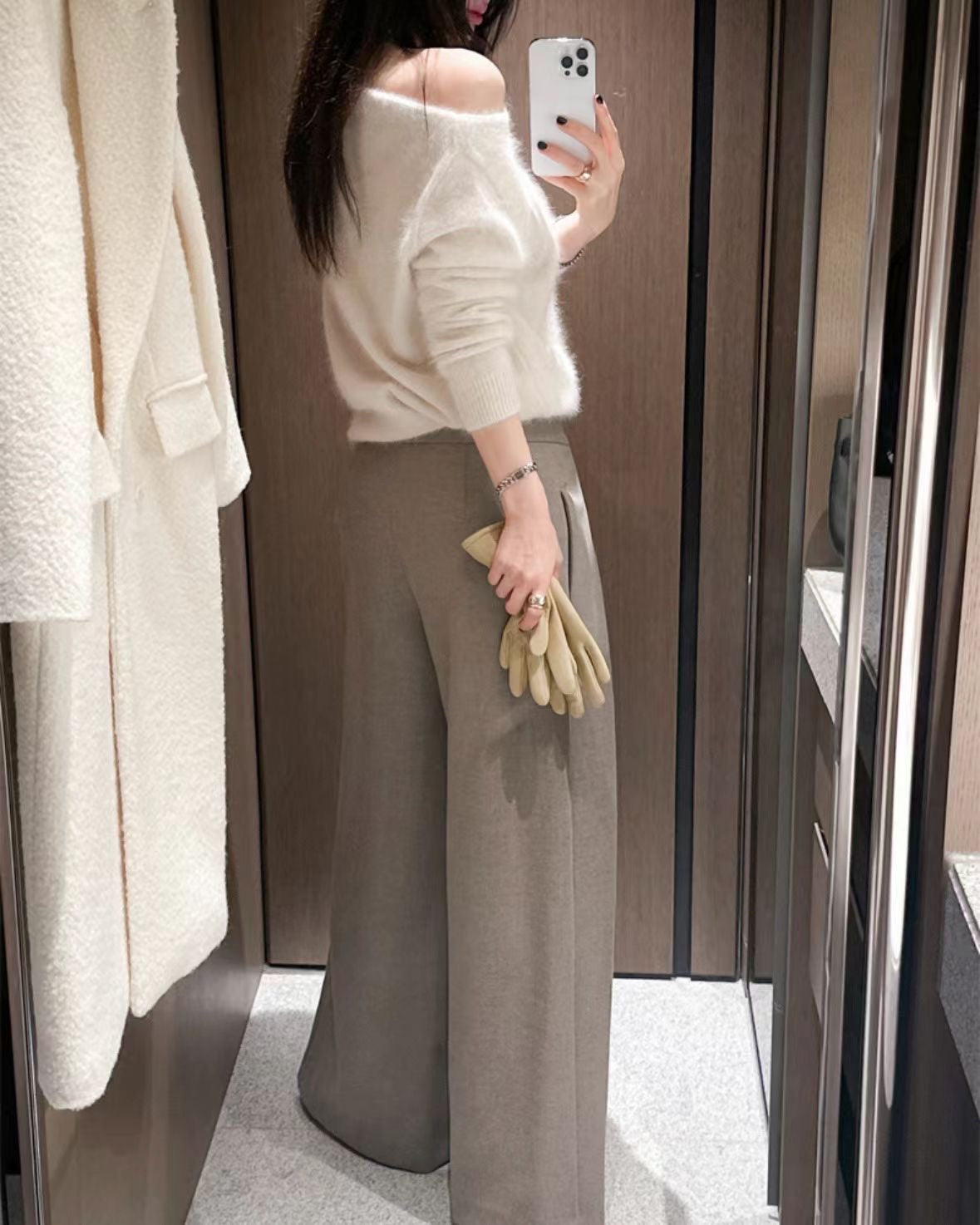 One-Shoulder Wool Knit Sweater