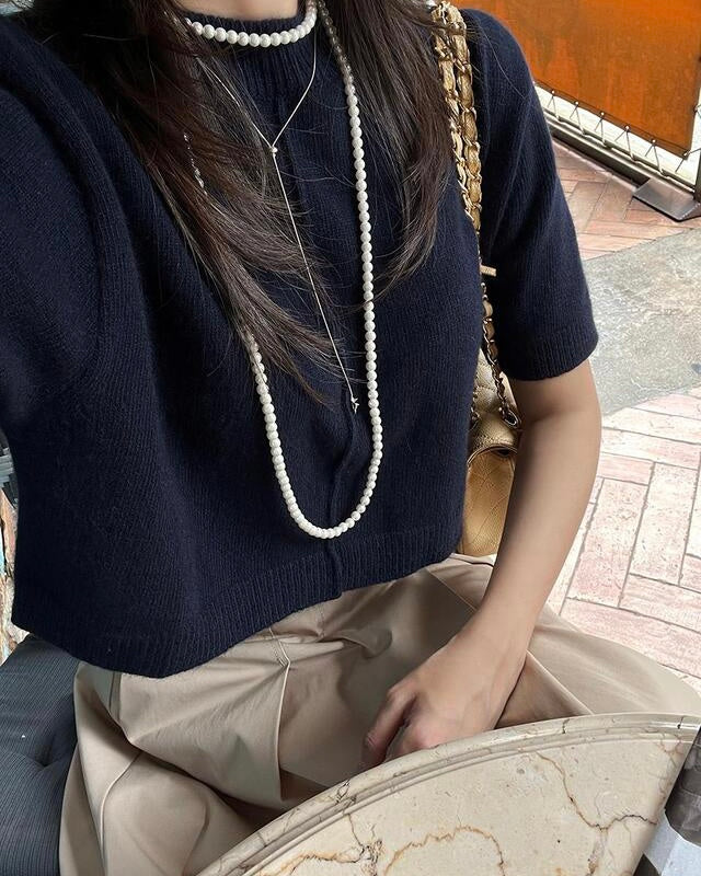 WOOL SHORT SLEEVE CROP TOP