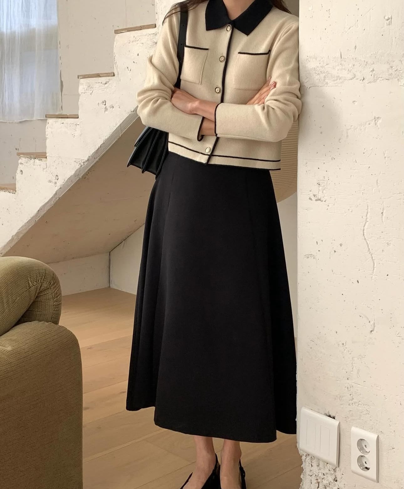 Contrast-trim knit cardigan