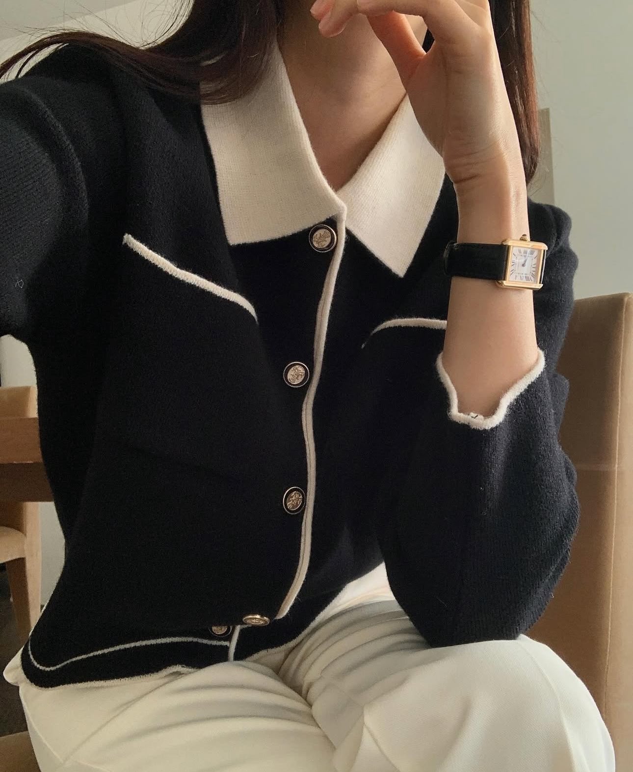 Contrast-trim knit cardigan