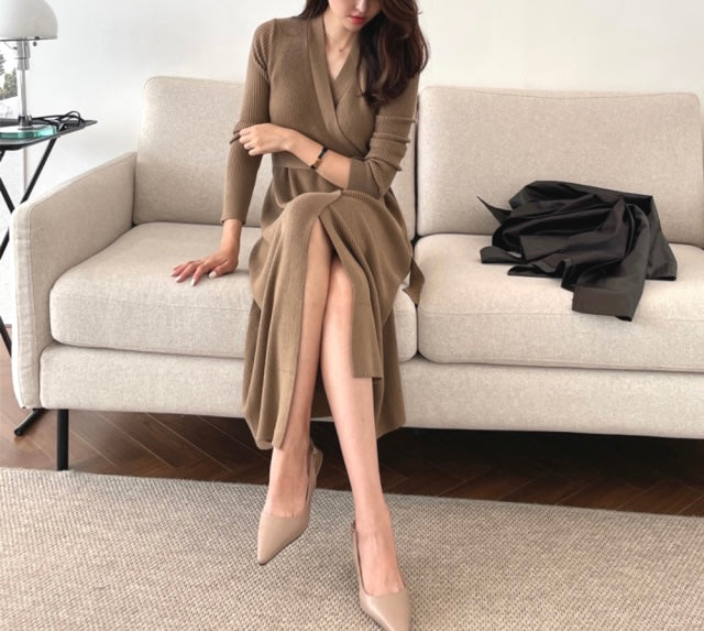 Belted Knit Wrap Dress