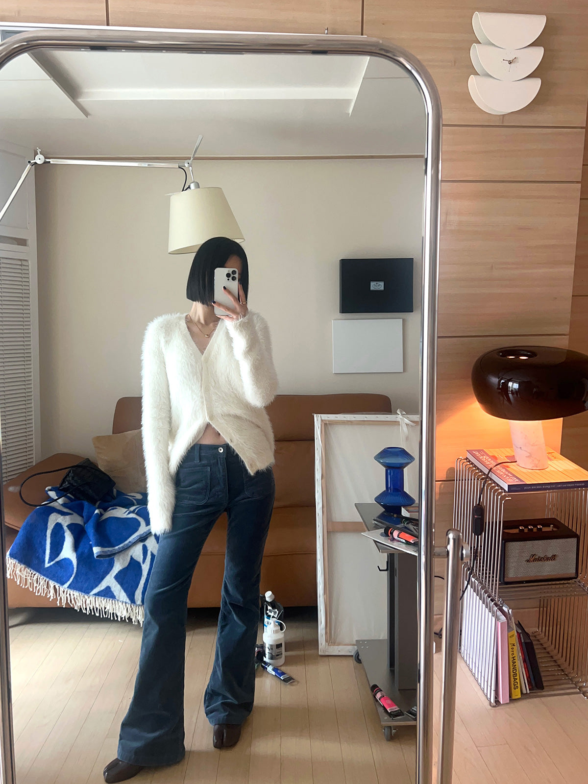 Fuzzy v-neck cardigan