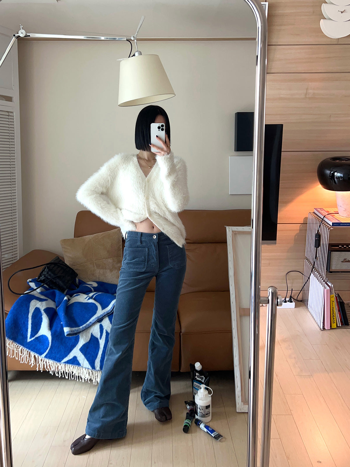 Fuzzy v-neck cardigan