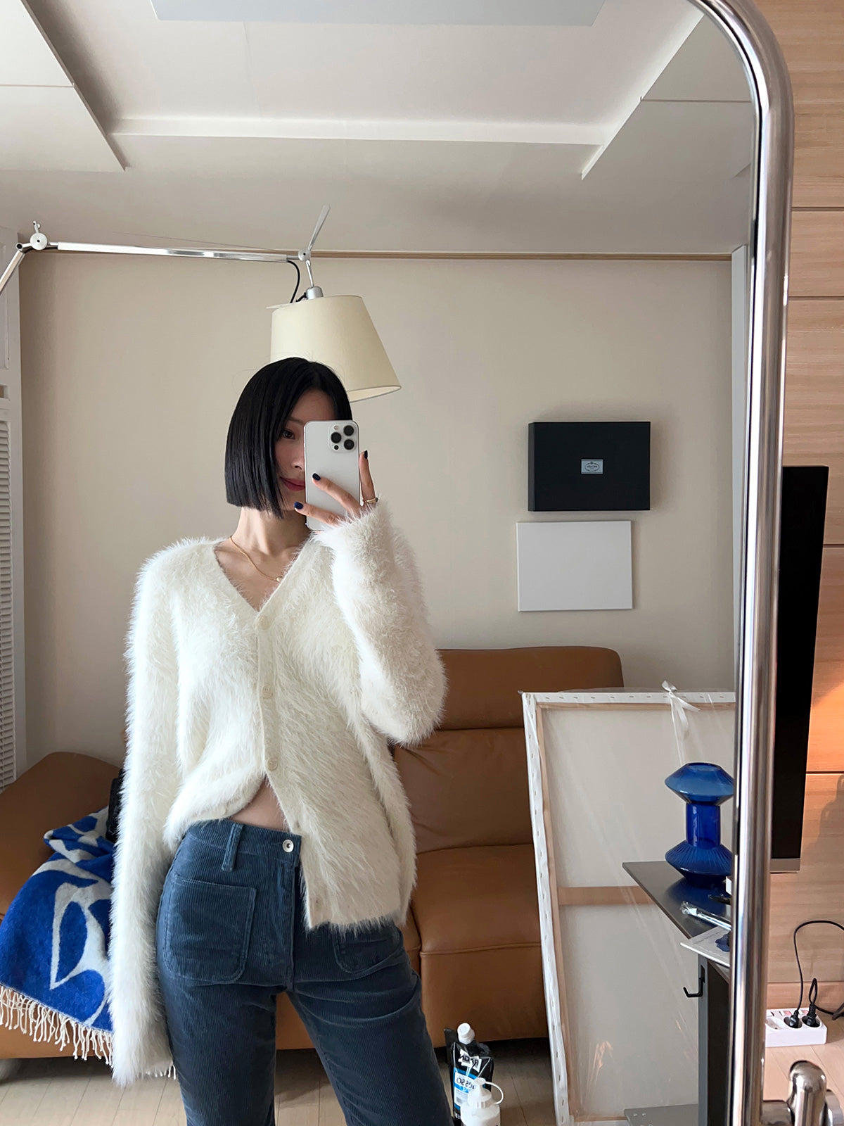 Fuzzy v-neck cardigan
