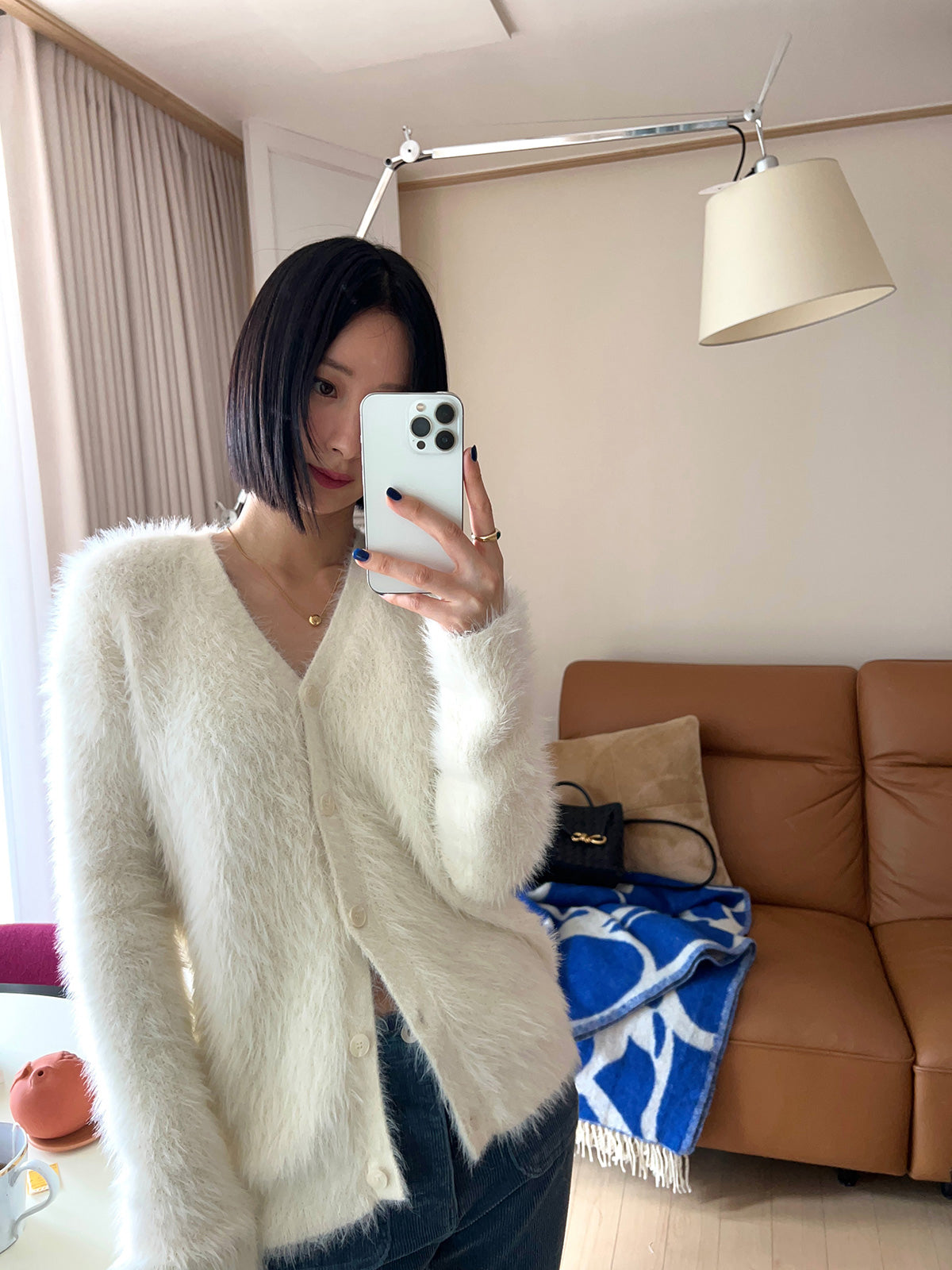 Fuzzy v-neck cardigan