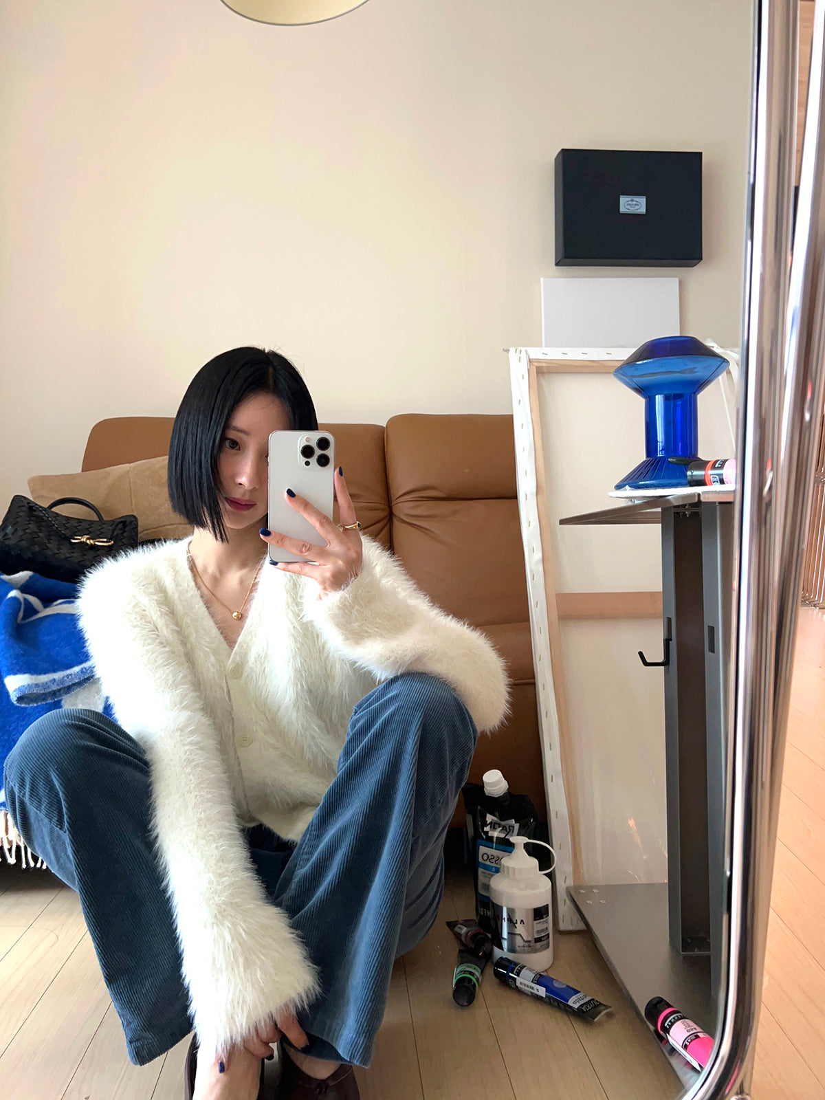 Fuzzy v-neck cardigan