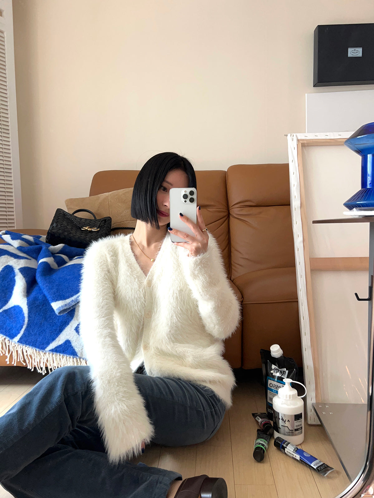 Fuzzy v-neck cardigan