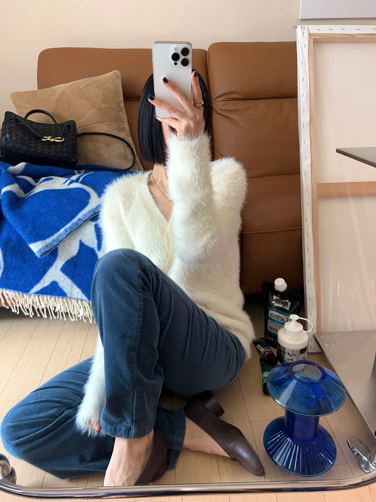 Fuzzy v-neck cardigan