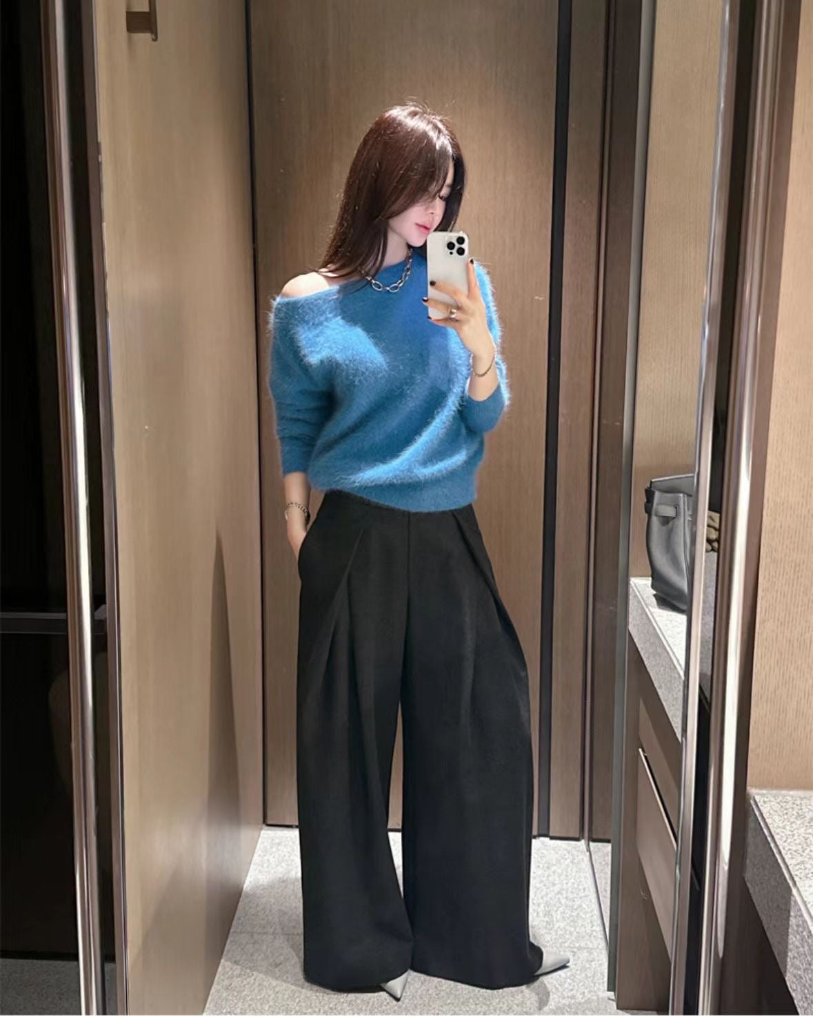 One-Shoulder Wool Knit Sweater