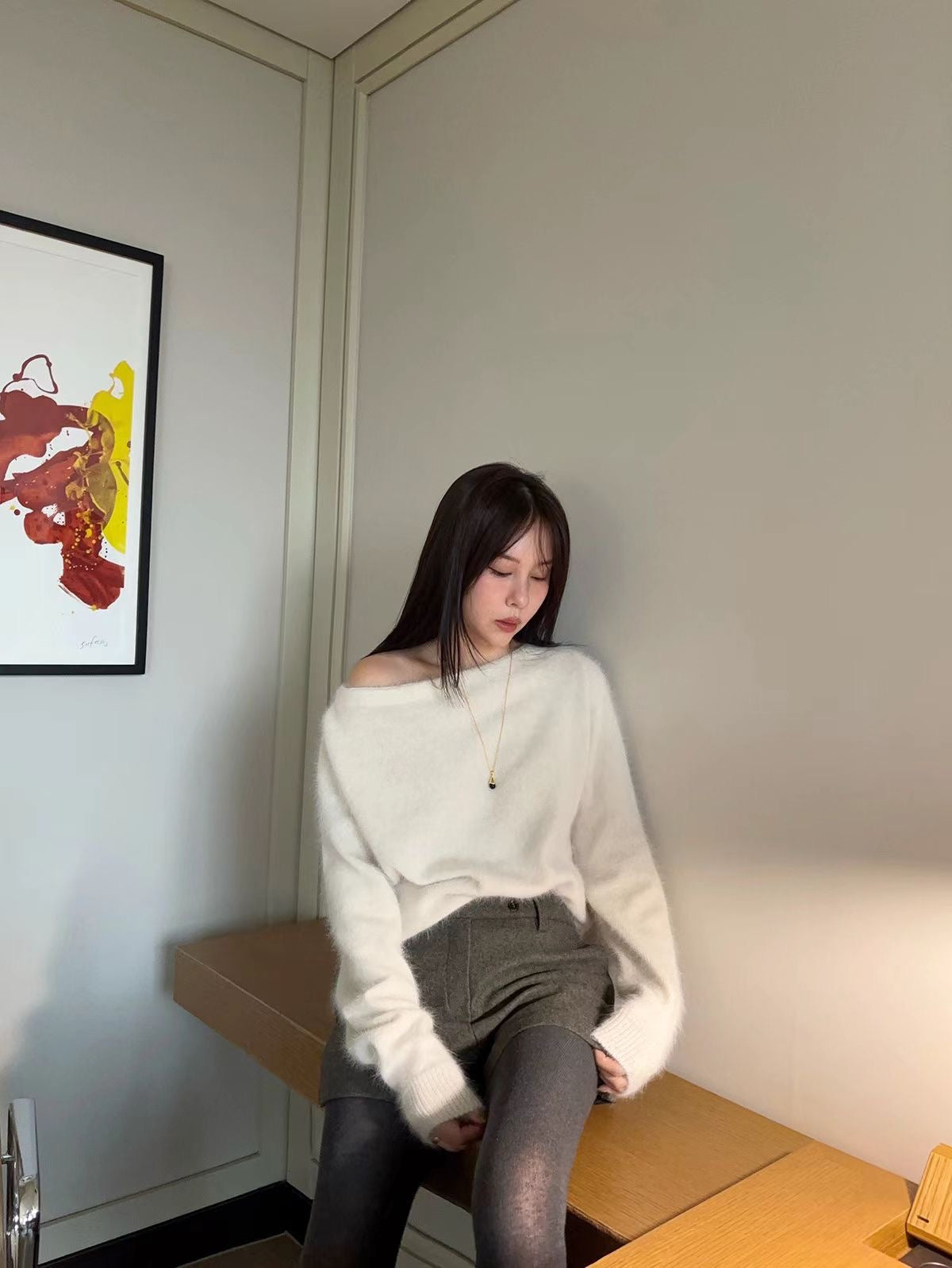 One-Shoulder Wool Knit Sweater