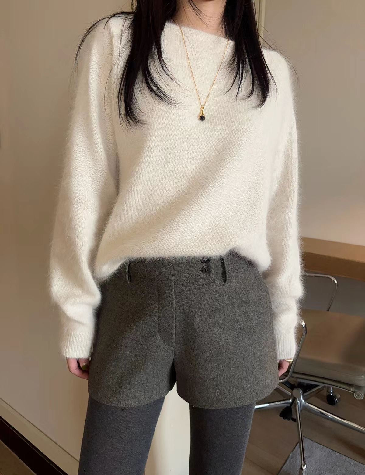 One-Shoulder Wool Knit Sweater