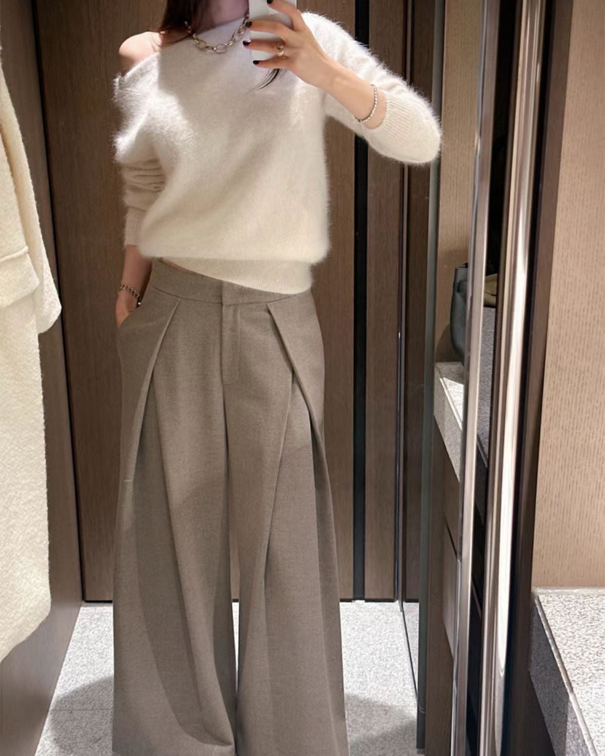 One-Shoulder Wool Knit Sweater